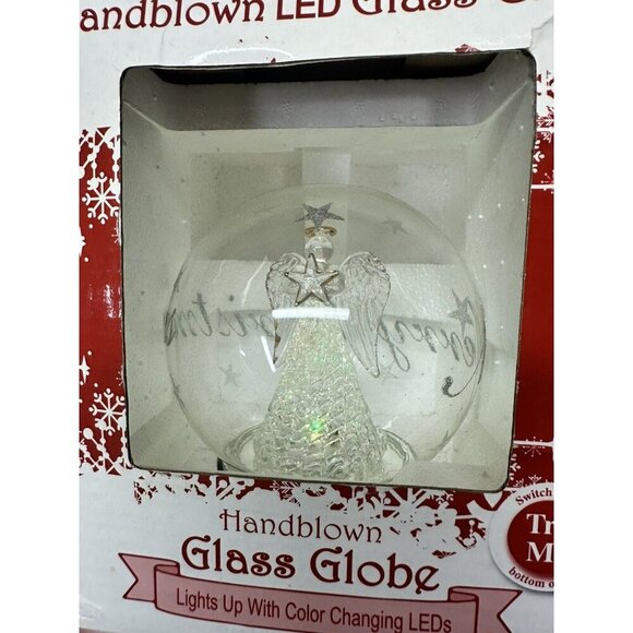 Christmas Hand Blown Glass Angel Nativity Snow Globe Color Change LED Lights NEW - Picture 3 of 8